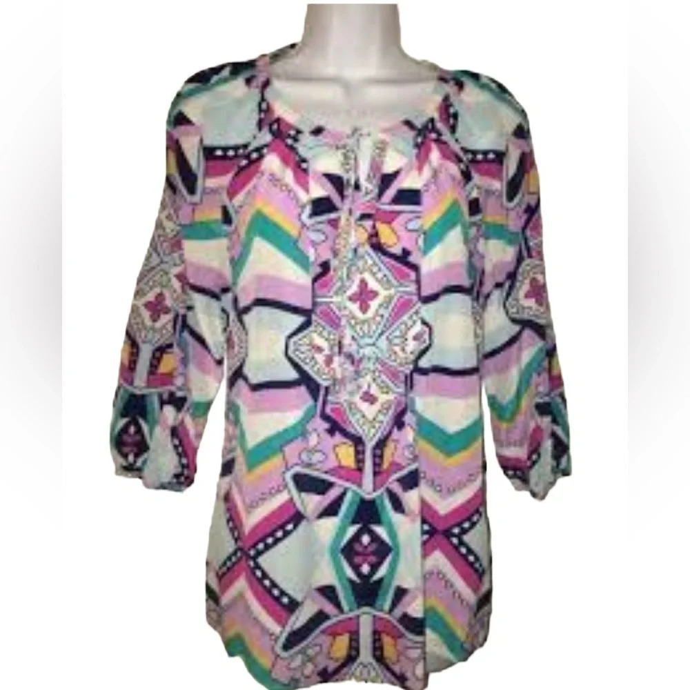 Annie Griffin Multicolor Silk Blouse Size M